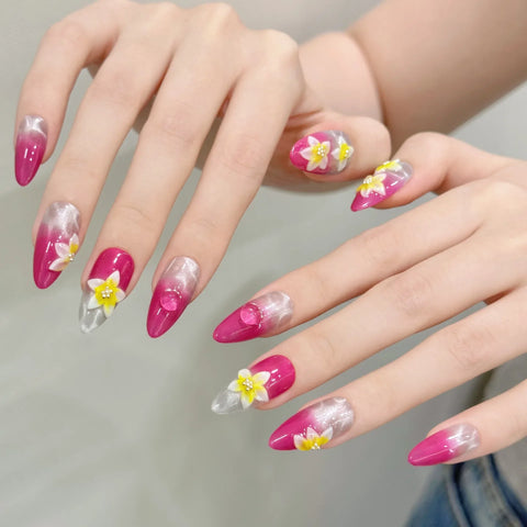 Summer pink Rose Red Ice Flower Water Ripple Cat-eye Handmade Nail Art