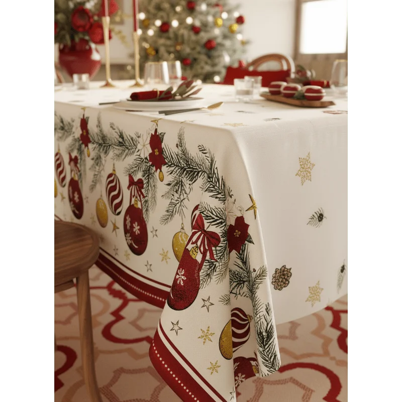 New Design Christmas and New Year Printed Waterproof Dining Table Cloth Coffee Table Cloth Decoration