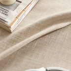 Beige solid linen appearance tablecloth, washable, rectangular 140cm wide tablecloth, suitable for outdoor dining decoration