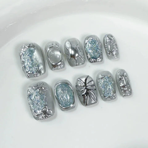 Handmade Manufacturer 3D Floral Carved Sexy Leopard Almond Blush Nails