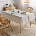 Customizable size simple design embroidered tablecloth polyester white tablecloth