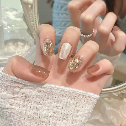 Press on Nails Nude False Nails Artificial Fingernails French Almond Reusable Acrylic False Nails