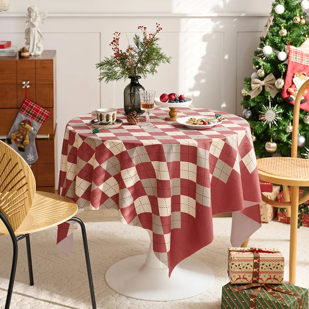 Nordic style Christmas and New Year table cover polyester red holiday dust home decoration tablecloth