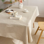 Beige solid linen appearance tablecloth, washable, rectangular 140cm wide tablecloth, suitable for outdoor dining decoration