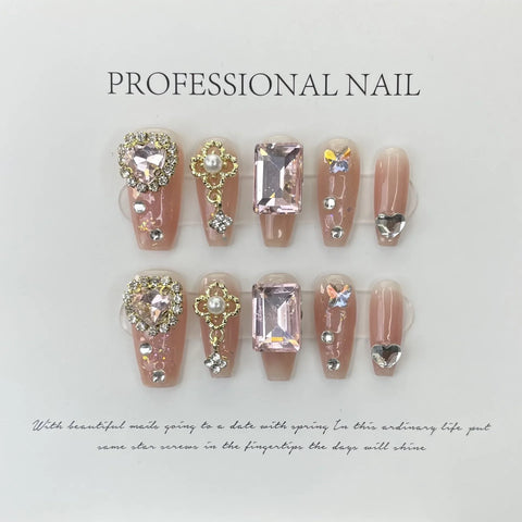 Fashionable Square Nail Decals 3D  Popular Press Glue for Finger Application False Nails Set