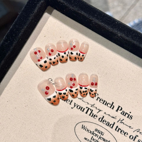 Middle Oval French Press-On Nails Black and White Butterfly Design Hand Pressed Nail