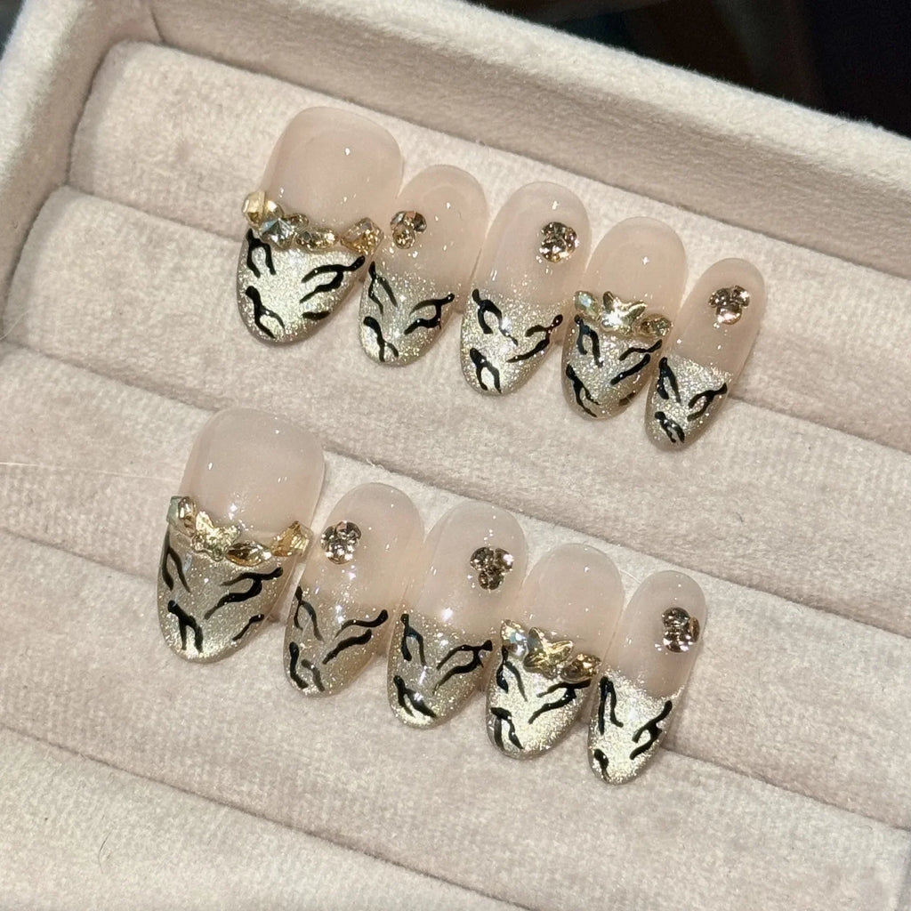 Latest High Quality Long Square Shape Handmade Customizable Full Cover Press on Nails Different Design for Fingers