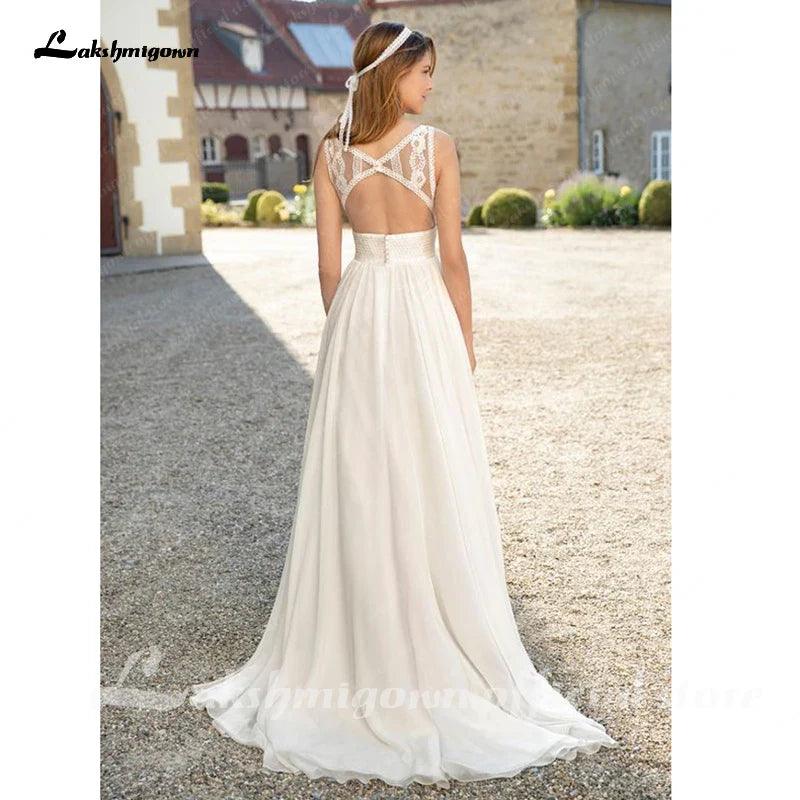 Vestidos de novia de playa NumberSea en blanco marfil, vestidos de novia de corte A con encaje, vestidos de novia de gasa. 