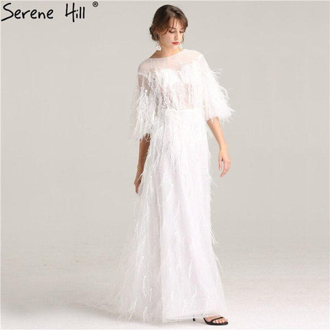 En oferta, sin devolución ni reembolso, venta de vestidos de noche de media manga con borlas de plumas de ensueño 2024, vestidos de noche formales sexys de moda con perlas blancas LA6225 