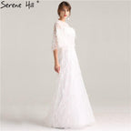 On Sale No Return No Refund Sale Half Sleeve Dream Feather Tassel  Evening Dresses 2024 White Pearls Fashion Sexy Formal Evening Gowns LA6225