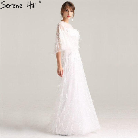 En oferta, sin devolución ni reembolso, venta de vestidos de noche de media manga con borlas de plumas de ensueño 2024, vestidos de noche formales sexys de moda con perlas blancas LA6225 