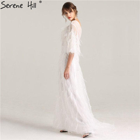 En oferta, sin devolución ni reembolso, venta de vestidos de noche de media manga con borlas de plumas de ensueño 2024, vestidos de noche formales sexys de moda con perlas blancas LA6225 