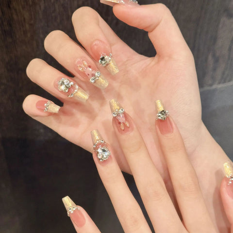 New Style Cartoon Cute Bunny Blush French Pile Diamond Gentle Handcrafted Wear-on Nails