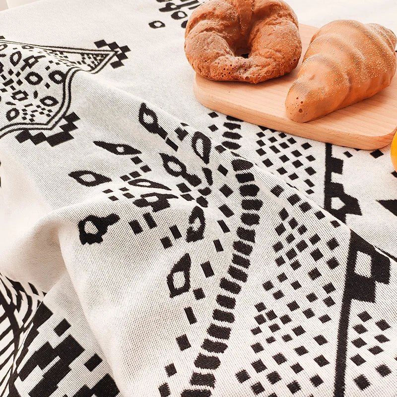 Printed reversible camping blanket black and white briquettes abstract geometric cover tablecloth