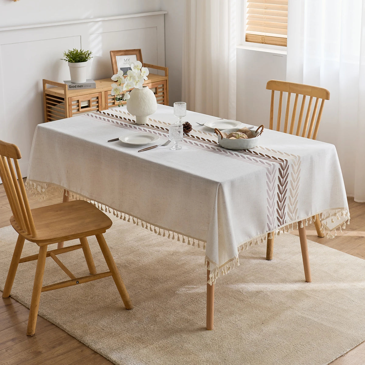 Dust embroidered rectangular tablecloth banquet tablecloth wheat brown 140 X 140 cm