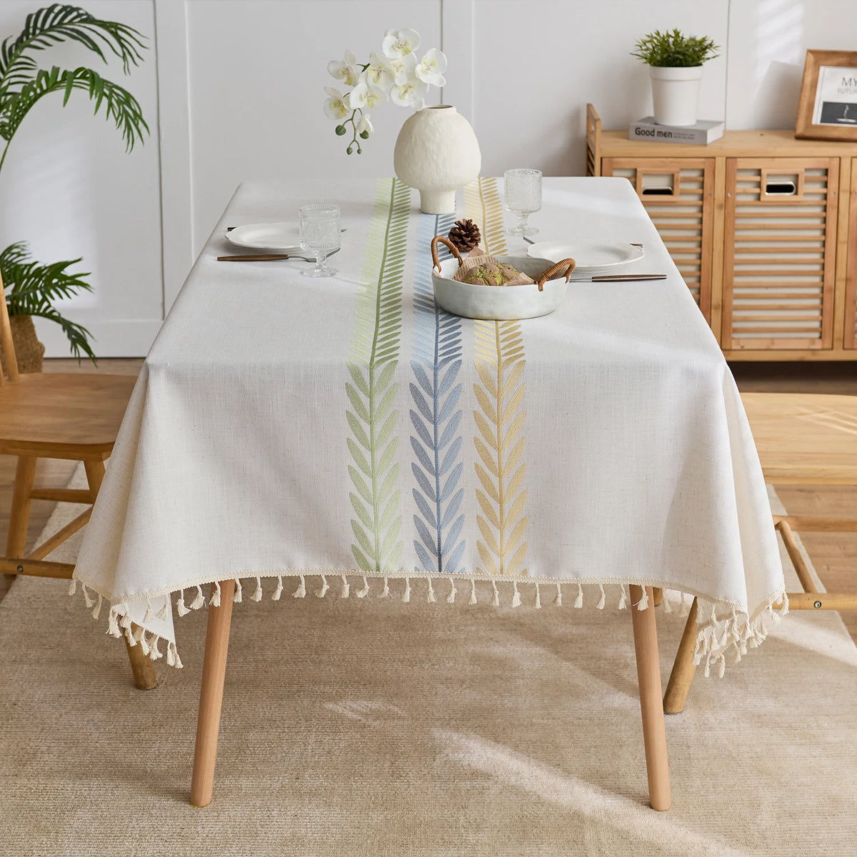 Dust embroidered rectangular tablecloth banquet tablecloth wheat brown 140 X 140 cm