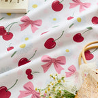Cute cherry and bow print tablecloth, waterproof polyester fiber rectangular tablecloth, suitable for kitchen, catering, party decoration