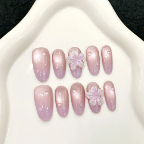 Three-dimensional Carved Gradient Cat-eye Dew Drop Spring and Summer Detachable Wear-on Nails