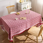 New customizable design tassel cotton and linen table cloth knitted T-plaid section red tablecloth