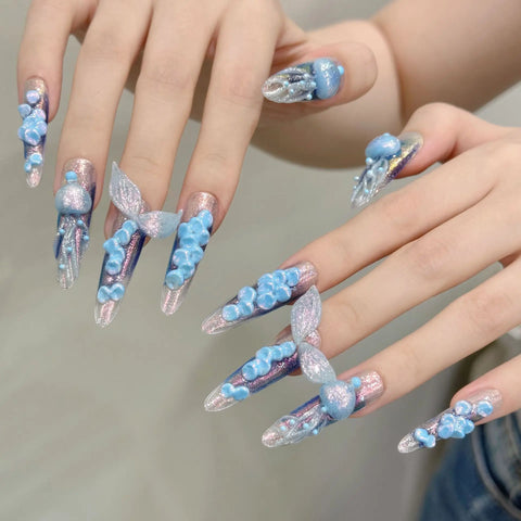 In vogue Hand-painted 3D Jellyfish Mermaid Nail Art with a Cool Atmosphere, Long-lasting Wear