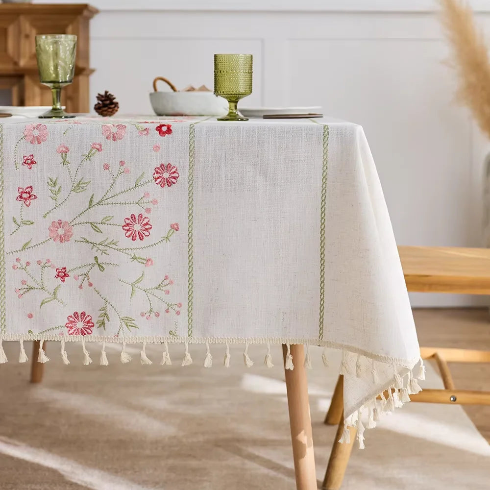 Ns style embroidered polyester fabric table cover fancy wedding tablecloth