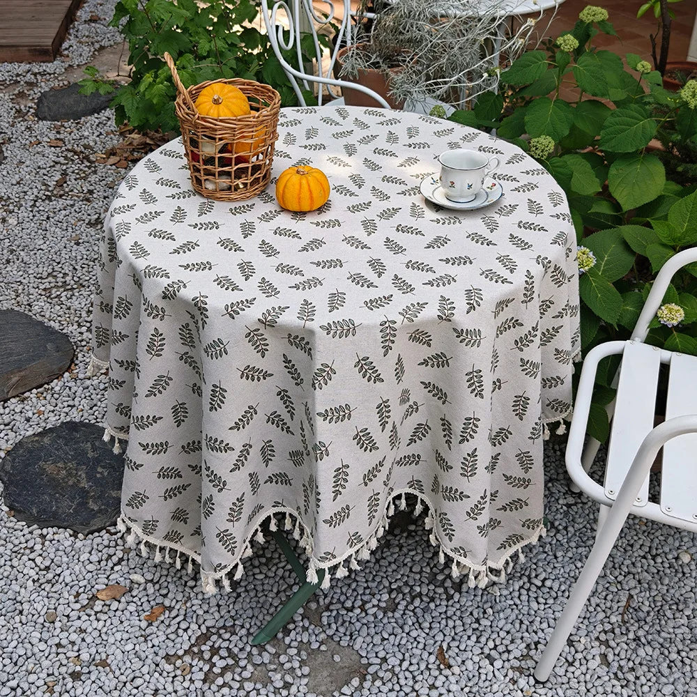 Pastoral Green Polyester/Cotton Printed Rectangular Reusable Washable Dustproof Tablecloth for Home Hotel & Outdoor Events