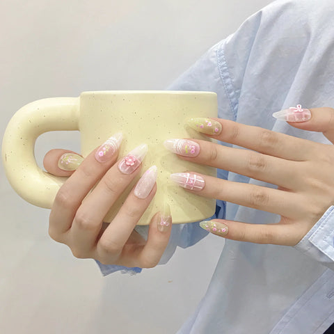 New Style  Sweet Blue Bow Detachable Nail Art Handmade Acrylic Reusable Glue Realistic Stick on Nails