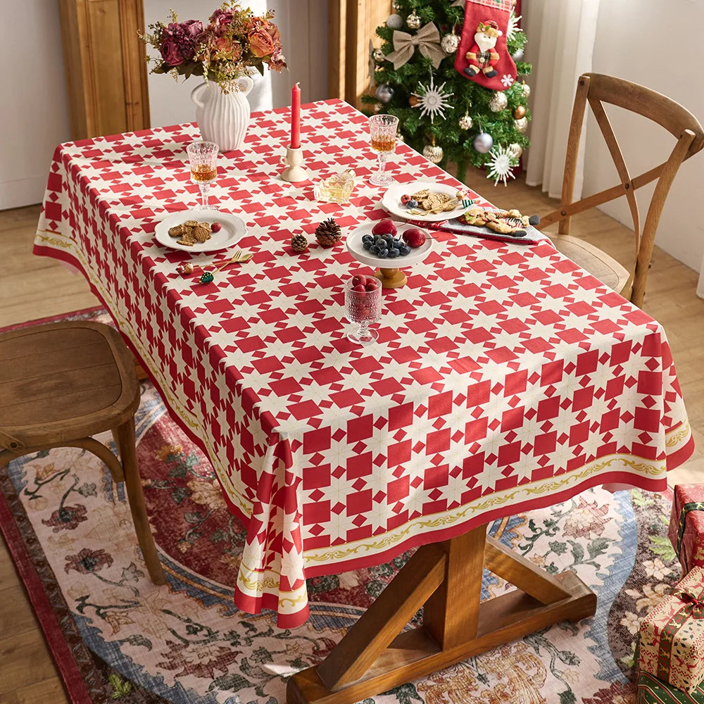 Nordic style red holiday plaid rectangular dining table cloth home decoration woven cloth