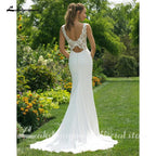 Vestidos de novia de sirena de satén suave para novia, escote en V, vestido recto con doble abertura en la espalda, vestidos de novia, vestido de novia 