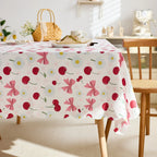 Cute cherry and bow print tablecloth, waterproof polyester fiber rectangular tablecloth, suitable for kitchen, catering, party decoration