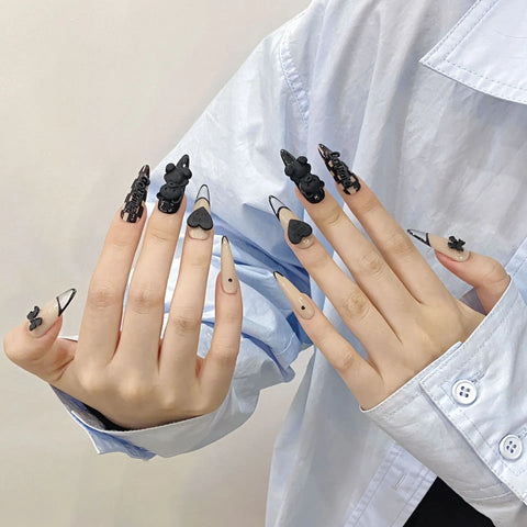 New Style 3D Colorful  French  Rhinestone  Handmade Press on False Nails