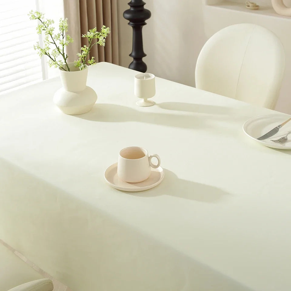 Simple style cream white PU tablecloth waterproof and non-slip decorative woven table cover