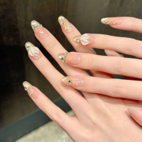 3D-Press-on-Nägel, Fischschwanz, Strand, gestrandet, Rouge, Katzenauge, Frühling und Sommer, mittellang, komplett handgefertigt, tragbare Nägel 