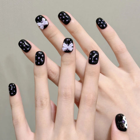 New Style 3D Hand-molded Cute Polka Dot Bow Short Nails