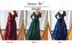 Weinrotes Abendkleid aus Samt mit langen Ärmeln, luxuriöses Design, Perlenbesatz, formelles Kleid 2024, Serene Hill, Übergröße LA60903 