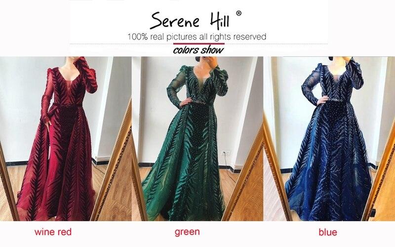 Weinrotes Abendkleid aus Samt mit langen Ärmeln, luxuriöses Design, Perlenbesatz, formelles Kleid 2024, Serene Hill, Übergröße LA60903 