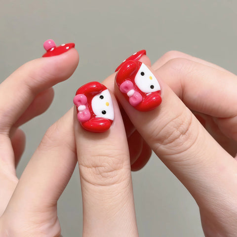 Premium Handmade Press on Nails Cute Cartoon Short Gel Nail for Girls 3D Artificial Fingernails Polk Dot Nail Art