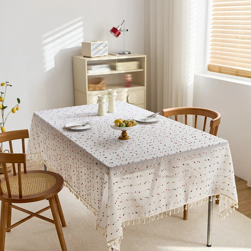 Linen/polyester color polka dot tablecloth can be customized and reusable pastoral style household tablecloth