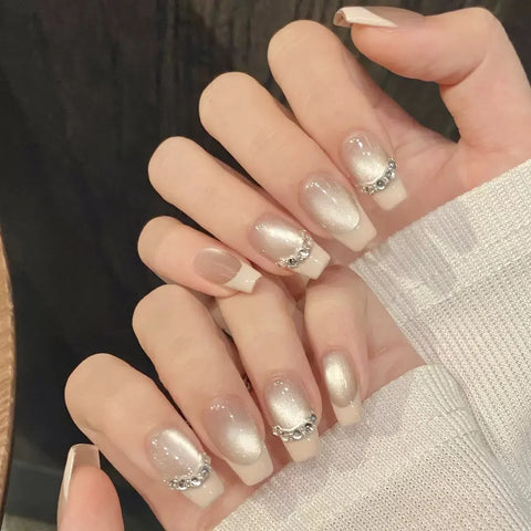 Press on Nails Nude False Nails Artificial Fingernails French Almond Reusable Acrylic False Nails