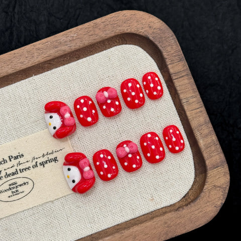 Premium Handmade Press on Nails Cute Cartoon Short Gel Nail for Girls 3D Artificial Fingernails Polk Dot Nail Art