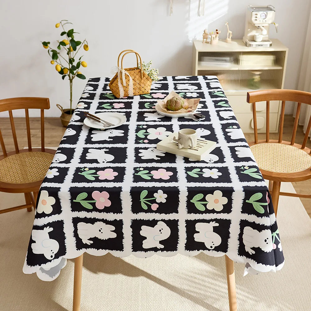 Waterproof and dustproof peach skin velvet cute cartoon tablecloth decorative protective tablecloth