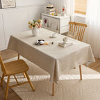 Beige solid linen appearance tablecloth, washable, rectangular 140cm wide tablecloth, suitable for outdoor dining decoration