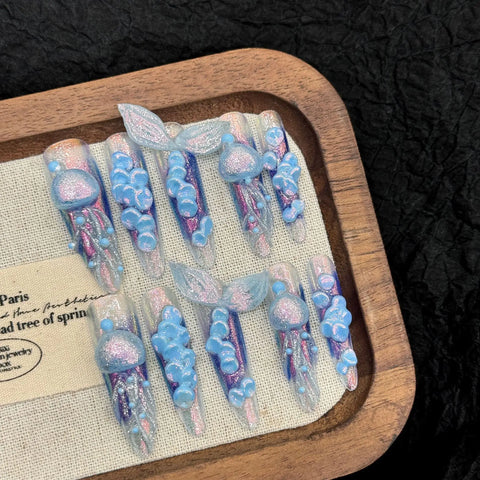 In vogue Hand-painted 3D Jellyfish Mermaid Nail Art with a Cool Atmosphere, Long-lasting Wear