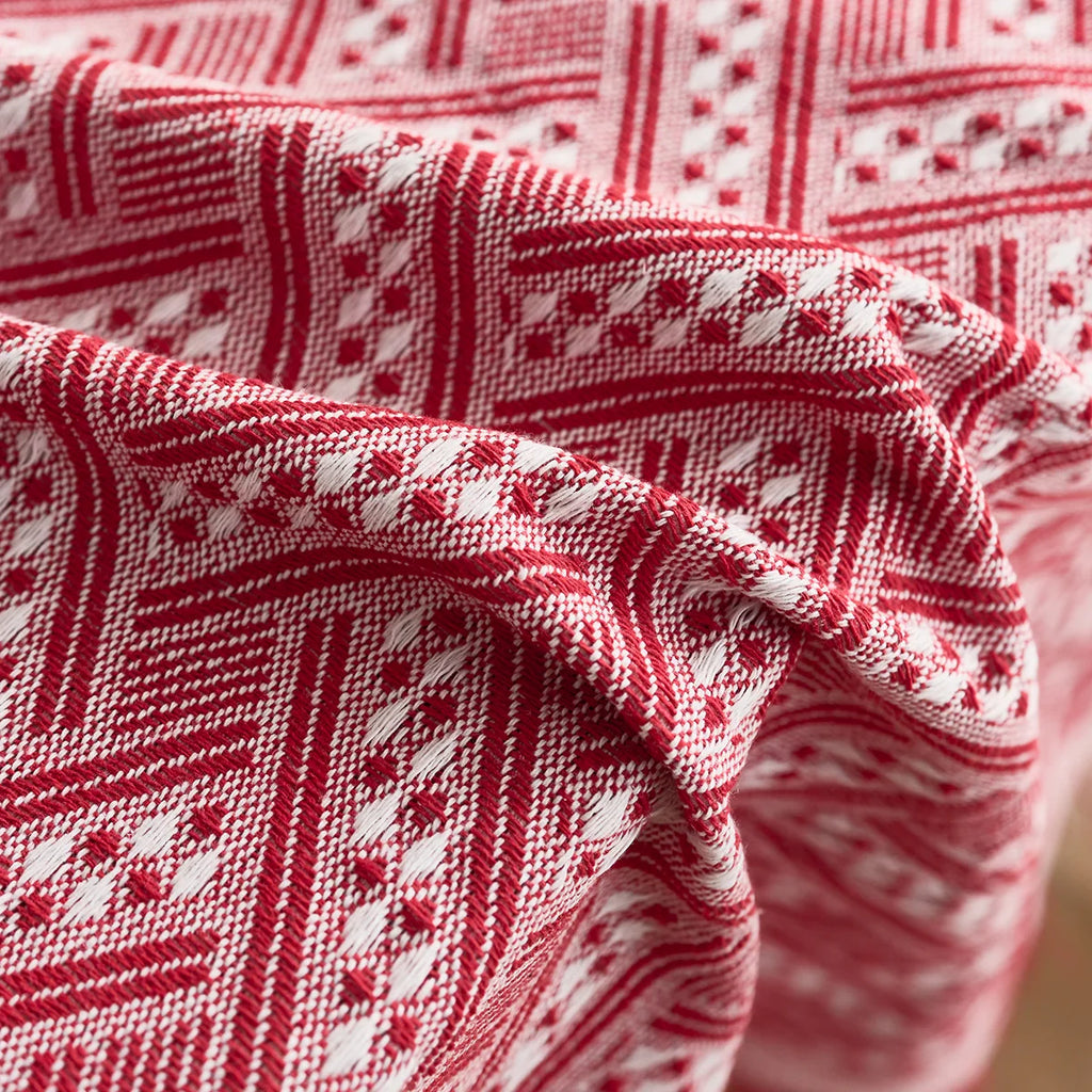 Holiday style multi-size rectangular tablecloth knitted cotton yarn with fringed table cover