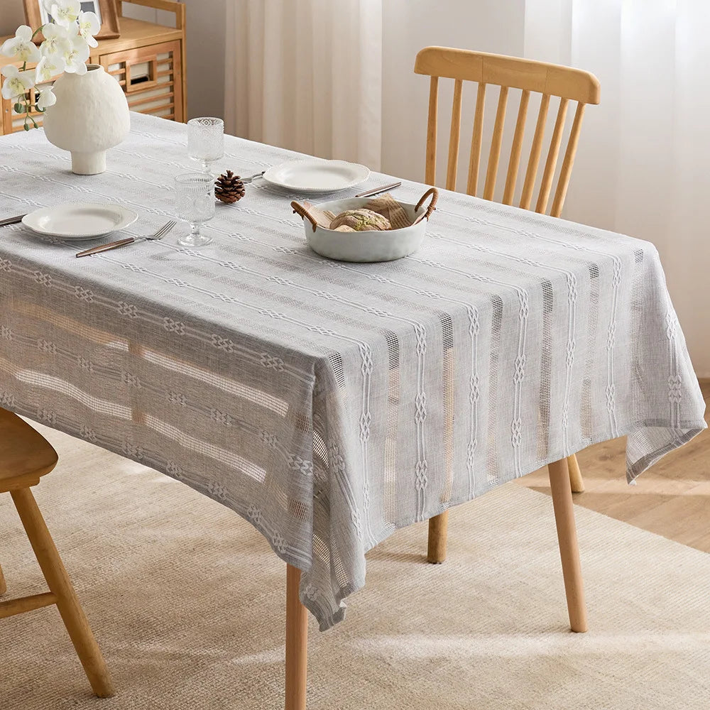 Ins style hollow jacquard striped tablecloth rectangular household dining table tablecloth