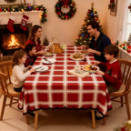Modern red checkered design tablecloth print irregular shaped Christmas decorative tablecloth