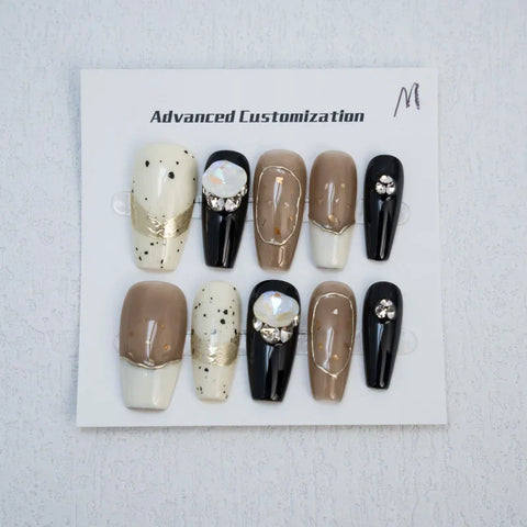 10 stücke Nail art Design Strass Luxus Matte Glanz Künstliche Falsche Nägel 