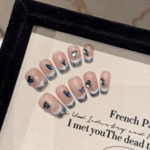 High Quality Fingernail Pressing Glitter Luxury Reusable and Detachable Cat's Eye pink  Artificial False Nails