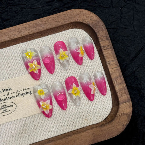 Summer pink Rose Red Ice Flower Water Ripple Cat-eye Handmade Nail Art