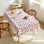 Cute cherry and bow print tablecloth, waterproof polyester fiber rectangular tablecloth, suitable for kitchen, catering, party decoration